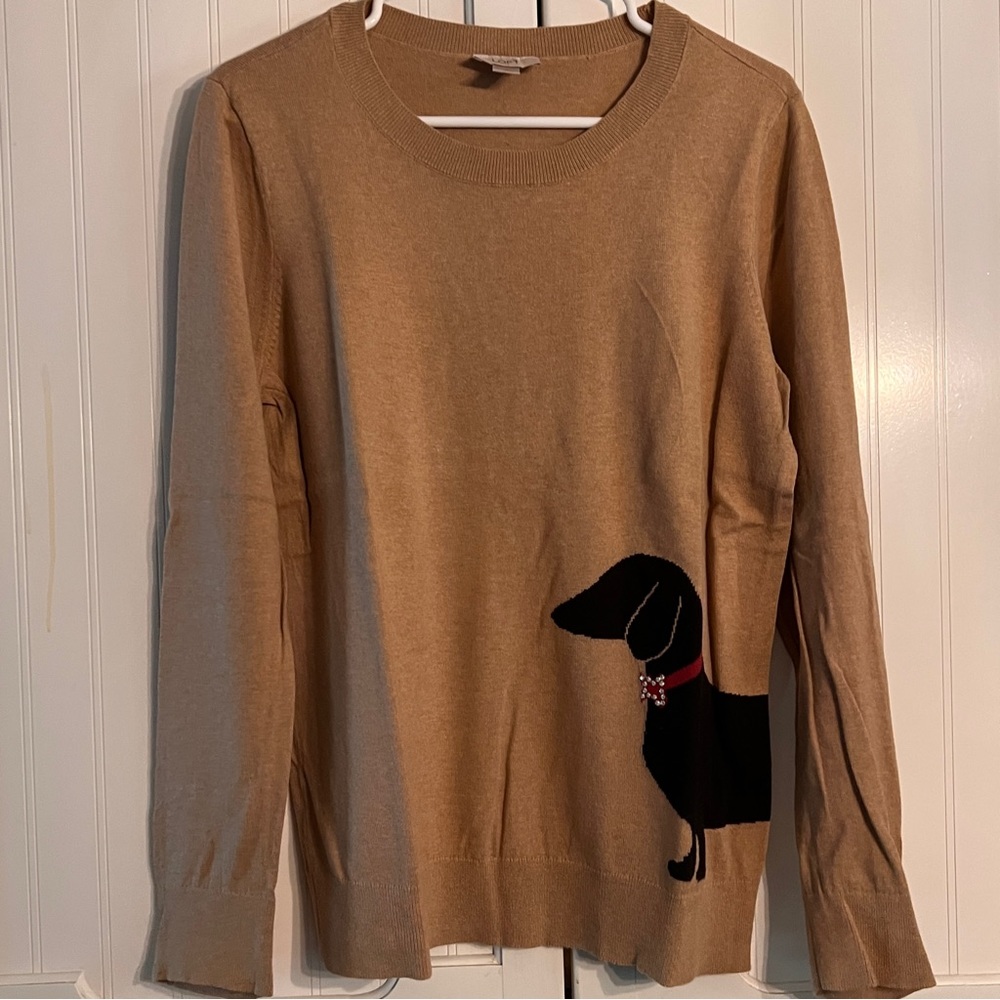 Ann Taylor wiener dog sweater with bling on collar, size large